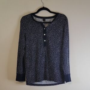 J. Crew Navy Long Sleeve Polka Dot Top